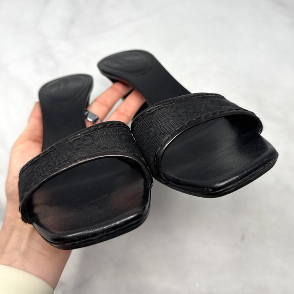 Gucci Vintage GG Monogram Canvas Leather Square Toe Block Heel Mules Black 8.5 - Picture 4 of 14